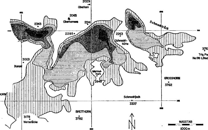 Graphische Darstellung und Berechnung der Veränderung des Schmadri- und Breithorngletschers sowie der Tschingelgletscherzunge in der Zeit von 1927 bis 1960