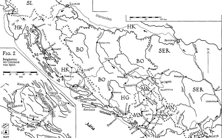 Eine Umschau in dinarischen Bergketten Jugoslawiens